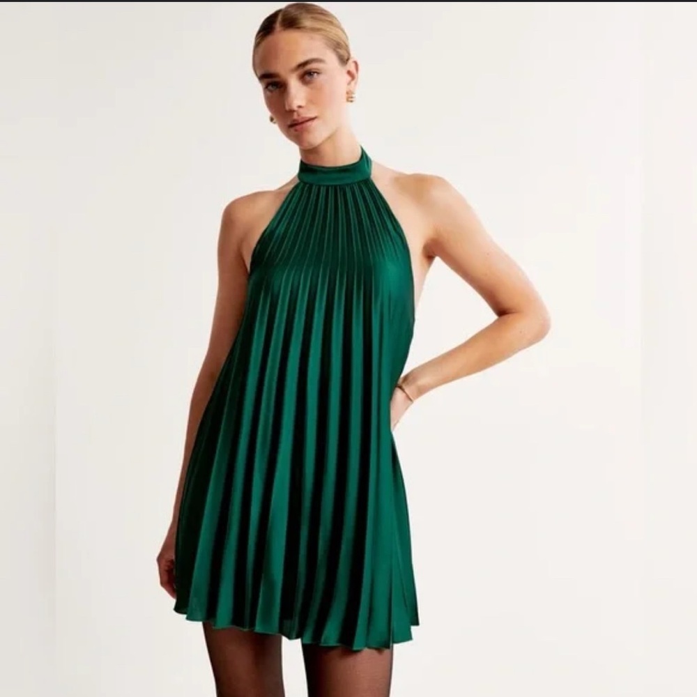 Abercrombie & Fitch Green Halter Pleated Mini Dress